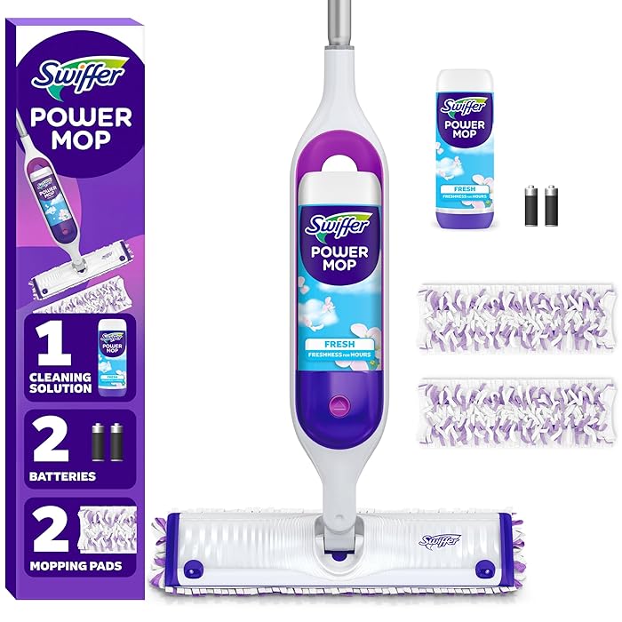 Swiffer PowerMop Multi-Surface Mop Kit For Floor Cleaning, Includes PowerMop, 2 Mopping Pad Refills, 1 Cleaning Solution