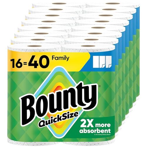 Bounty Paper Towels Quick Size, White, 16 Family Rolls 40 Regular Rolls