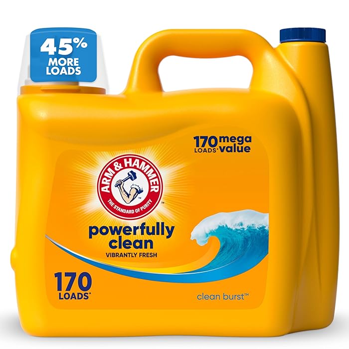 ARM & HAMMER Liquid Laundry Detergent, Clean Burst Fresh, 170 Fl Oz, 170 Loads, HE Laundry Detergent
