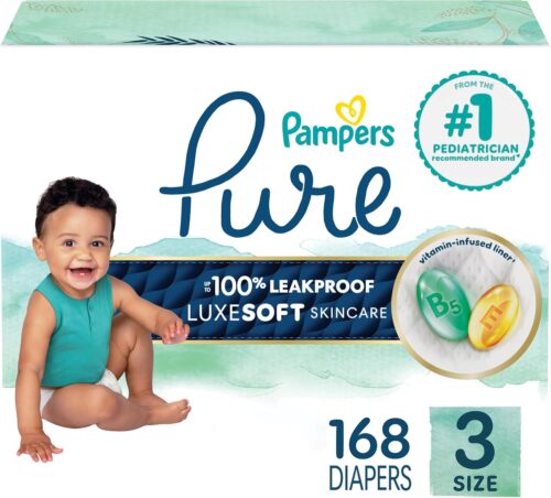 Pampers Pure Protection Baby Diapers, Size 3 (16-28 lbs), 168 Count