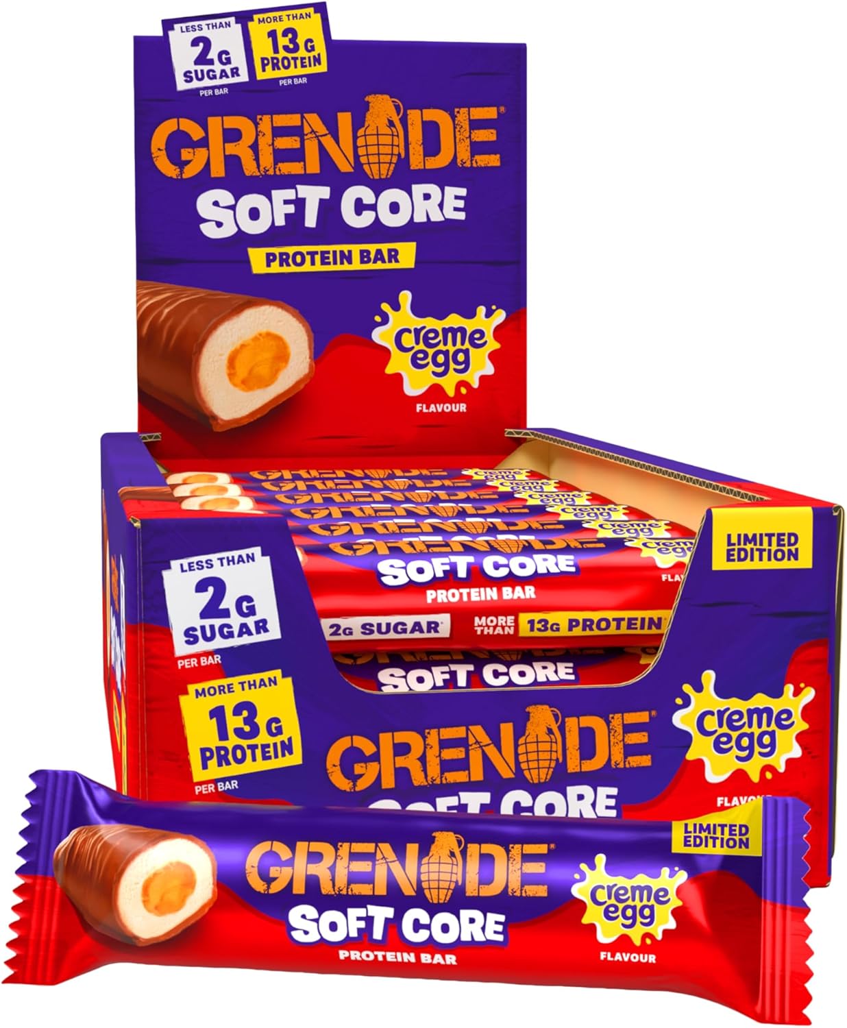 Grenade Limited Edition Creme Egg Flavour Soft Core Protein Bar - High Protein, Low Sugar, 18 x 45 g
