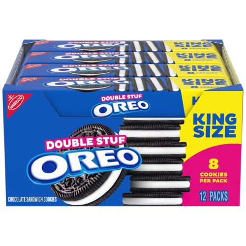 OREO Double Stuf Chocolate Sandwich Cookies, King Size, 12 Snack Packs (8 Cookies Per Pack)