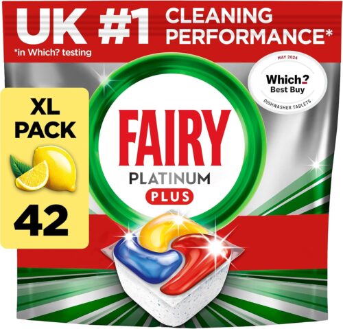 Fairy Platinum Plus Dishwasher Tablets 42 Pack, Lemon