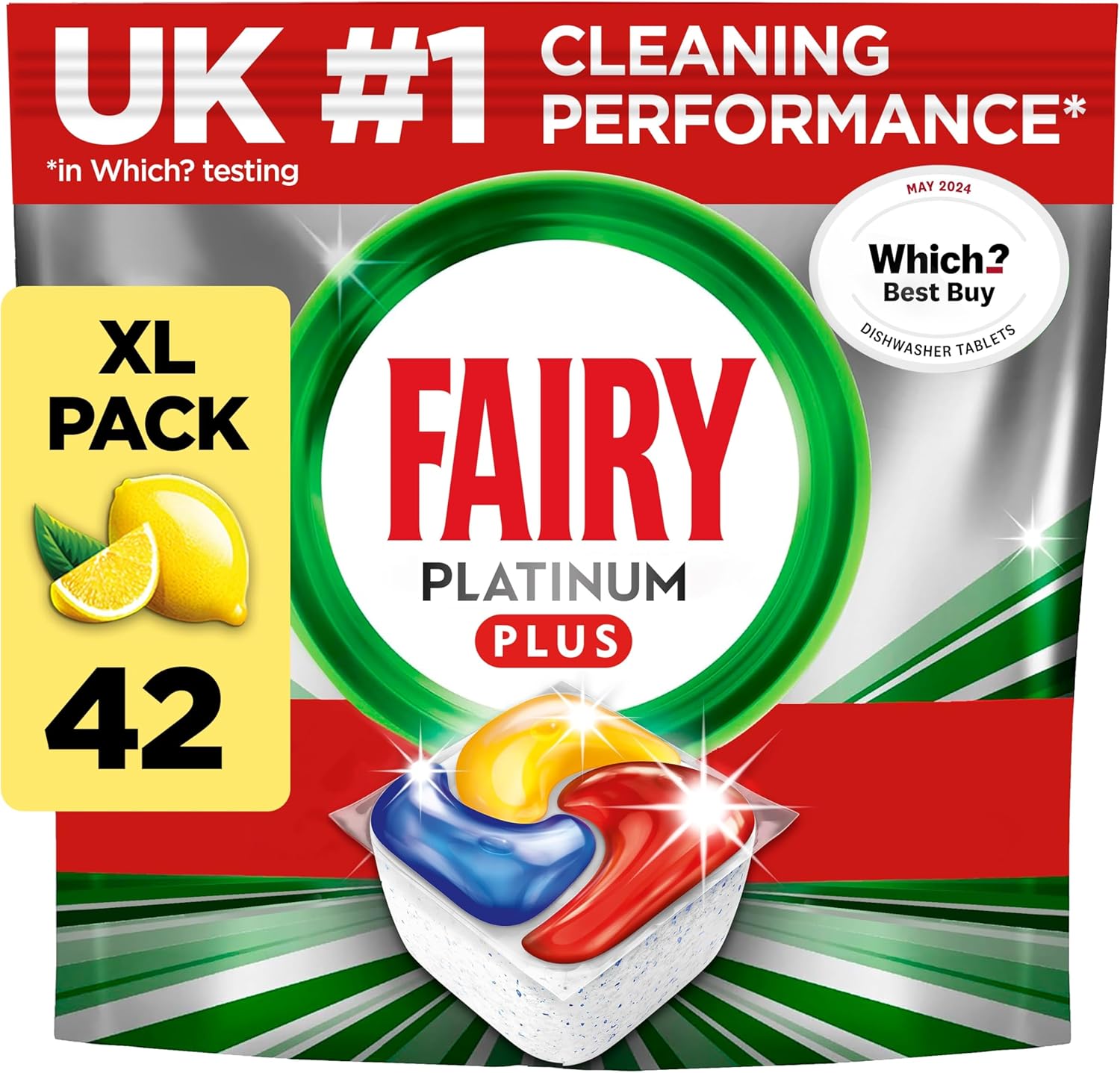 Fairy Platinum Plus Dishwasher Tablets 42 Pack, Lemon