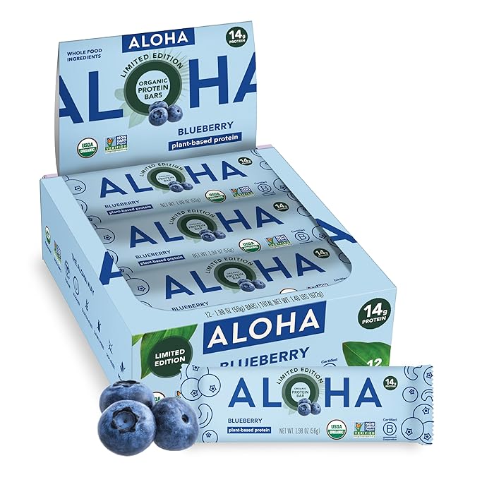ALOHA Organic Plant Based Protein Bars - Blueberry Bars 12 Count