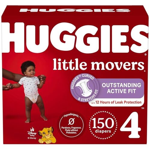 Huggies Size 4 Diapers, Little Movers Baby Diapers, Size 4 (22-37 Lbs), 150 Count