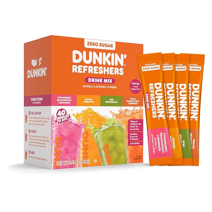 Dunkin Refreshers Singles To Go Powdered Drink Mix Packets, 40 Ct Variety Pack