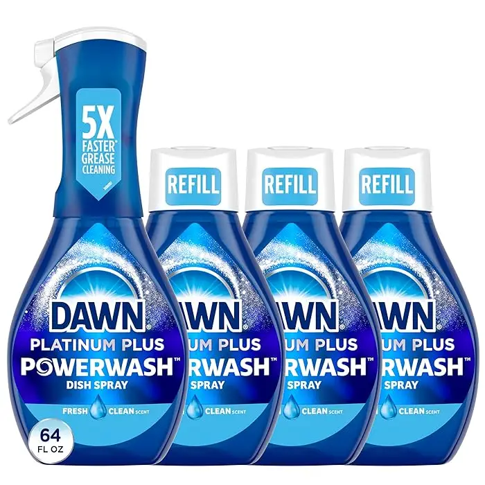 Dawn Platinum Powerwash Dish Spray, Dish Soap Liquid, Fresh Scent Bundle, 1 Spray + 3 Refills, 16oz Each