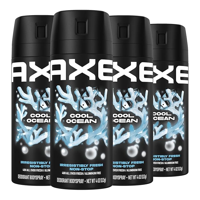 AXE Dual Action Body Spray Deodorant Cool Ocean 4 Oz (Pack Of 4)