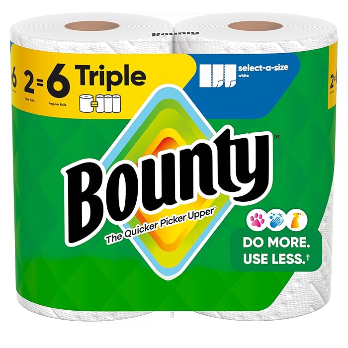 Bounty Select-A-Size Paper Towels, White, 2 Triple Rolls 6 Regular Rolls