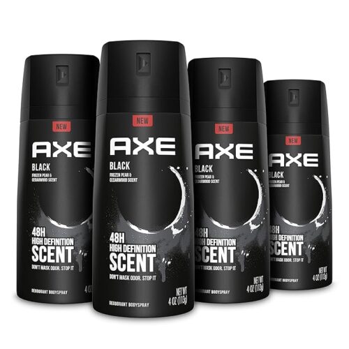 AXE Black Mens Body Spray Deodorant 48hr Odor Protection Frozen Pear & Cedarwood Pack of 4