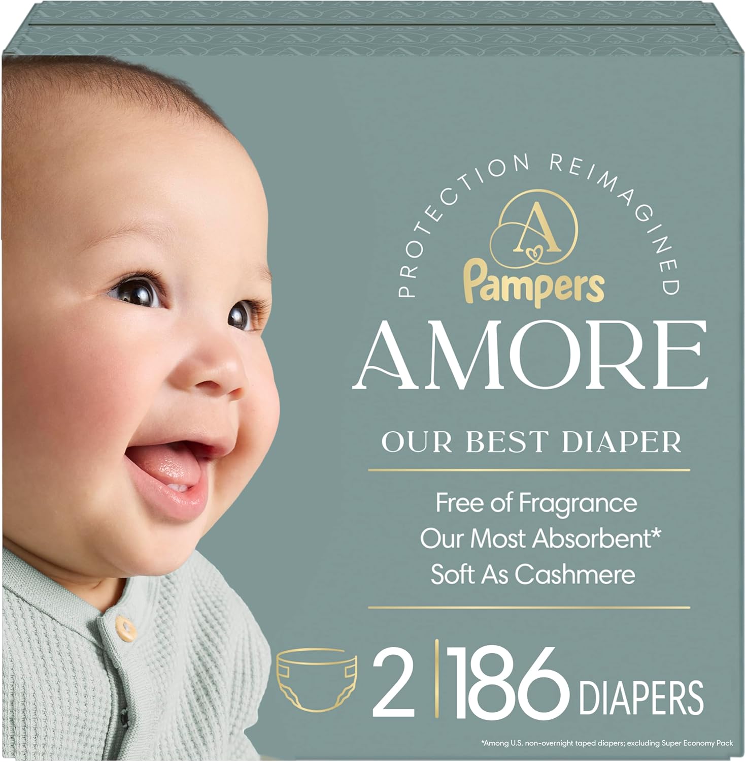 Pampers Amore, Size 2 (10-22 lbs), 186 Count