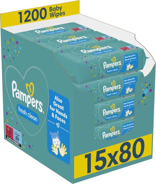 Pampers Fresh Clean Baby Wipes 15 Packs of 80 Wipes Equals to 1200 Baby Wet Wipes