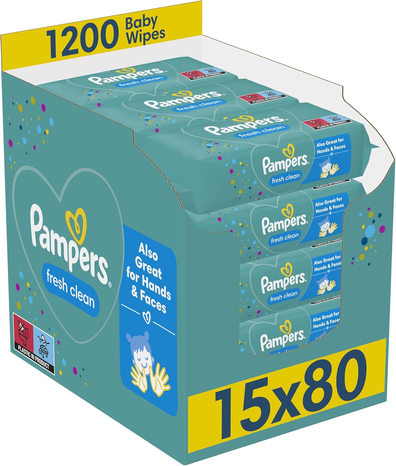 Pampers Fresh Clean Baby Wipes 15 Packs of 80 Wipes Equals to 1200 Baby Wet Wipes