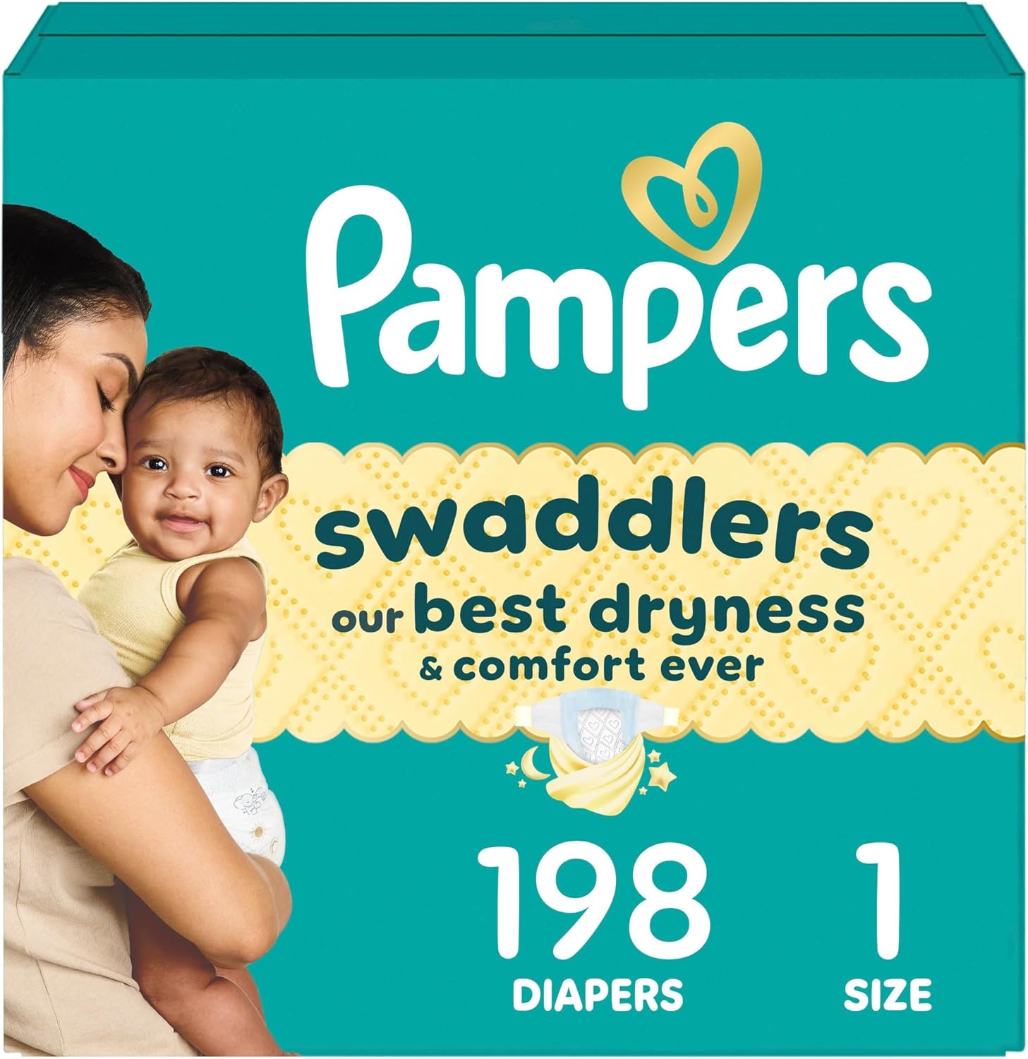 Pampers Swaddlers Diapers, Size 1 (8-14 lbs), 198 Count