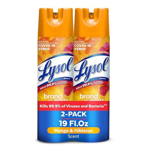 Lysol Disinfectant Spray, Sanitizing And Antibacterial Spray, For Disinfecting And Deodorizing, Mango & Hibiscus, 19 Fl. Oz (Pack Of 2)