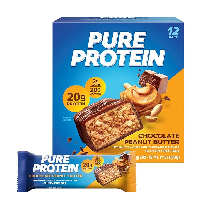 Pure Protein Chocolate Peanut Butter Protein Bars 20g Protein, 3g Sugar, 190 Calories (12 Count)