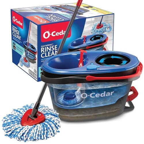 O-Cedar RinseClean Spin Mop & Bucket System Clean With Water Removes 99% Of Bacteria Plastic