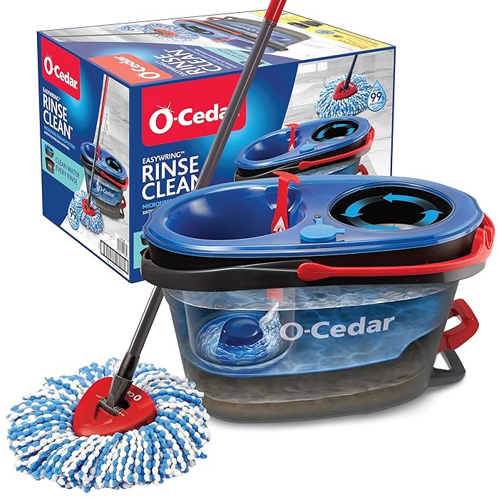 O-Cedar RinseClean Spin Mop & Bucket System Clean With Water Removes 99% Of Bacteria Plastic