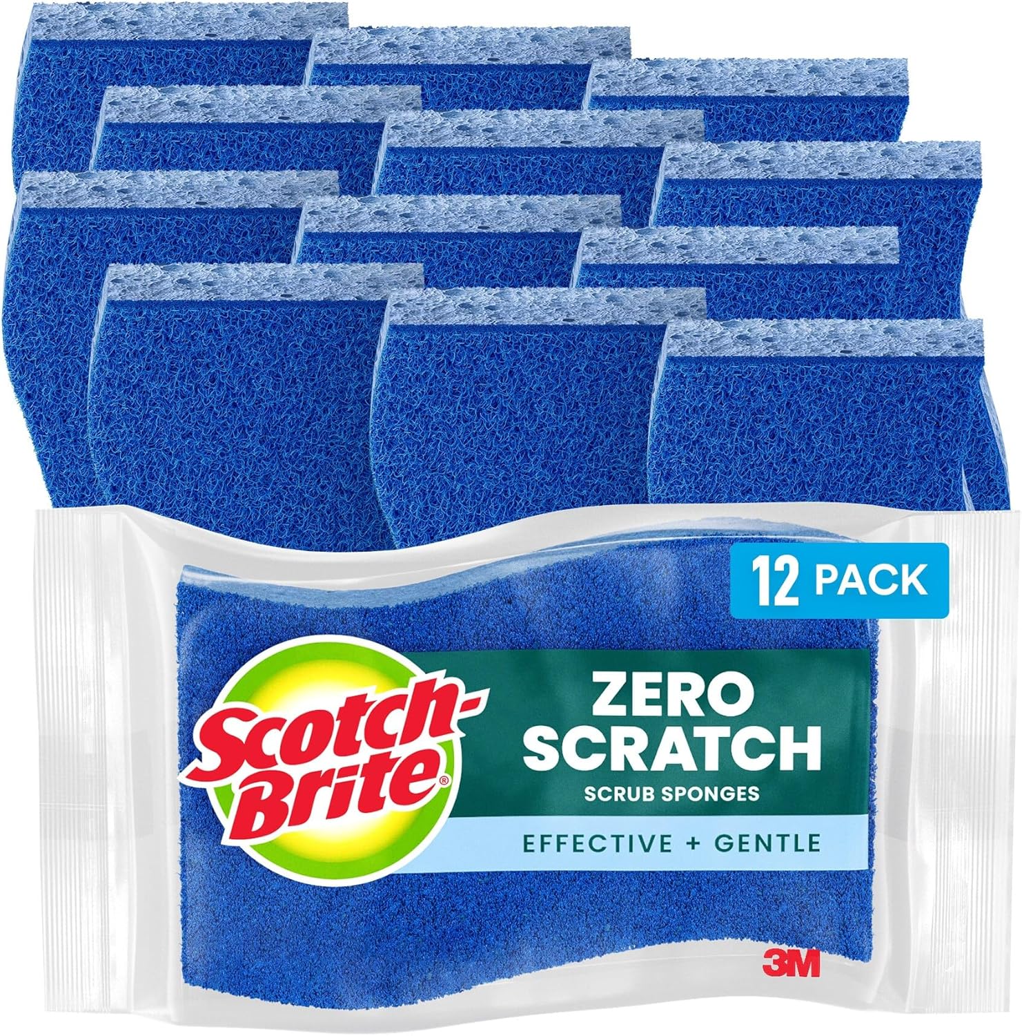 Scotch-Brite Zero Scratch Scrub Sponge, Non-Scratch Sponge, 12 Kitchen Sponges