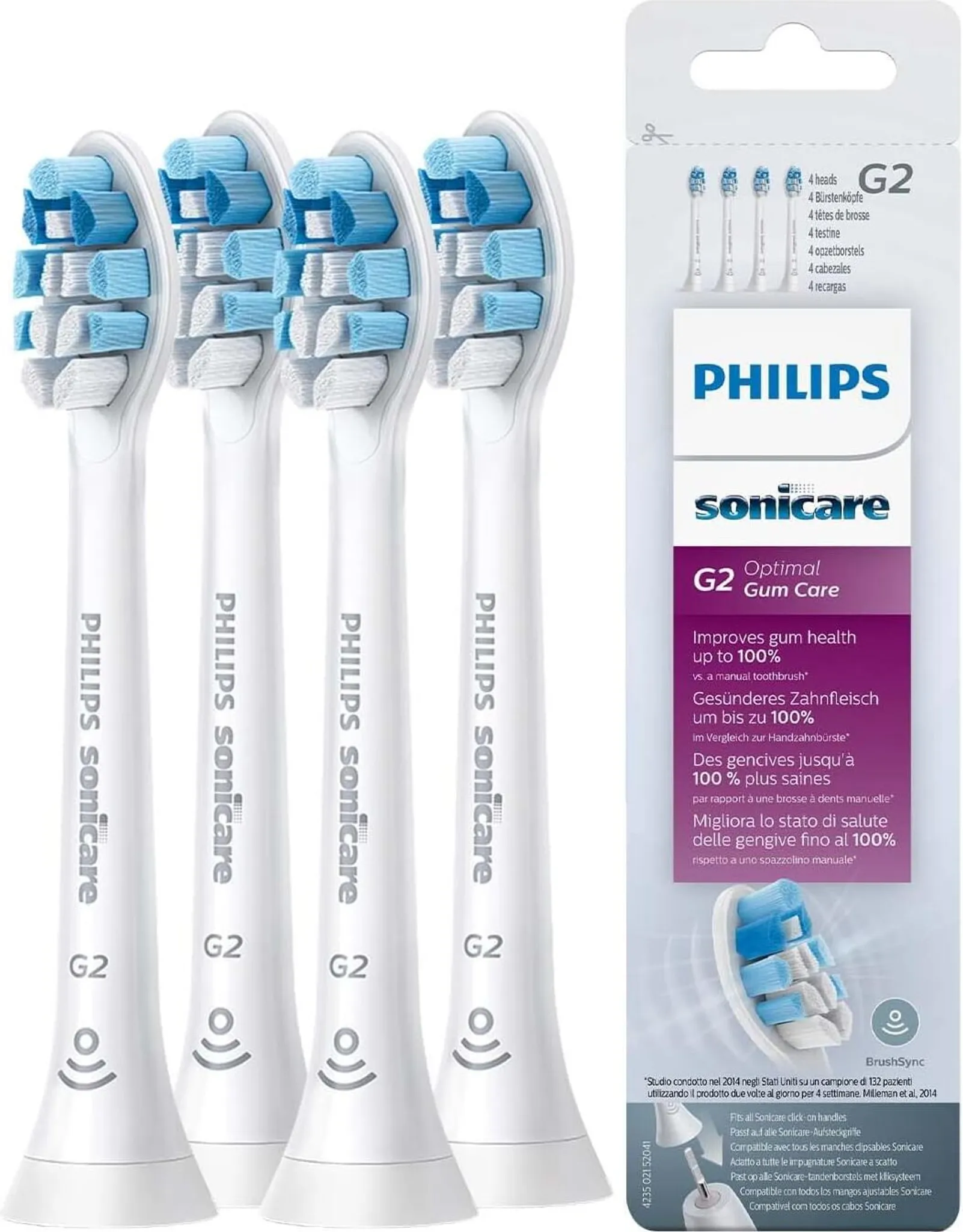 Philips Sonicare HX9034/10 G2 Optimal Gum Care Replacement Toothbrushes, 4-pack, White