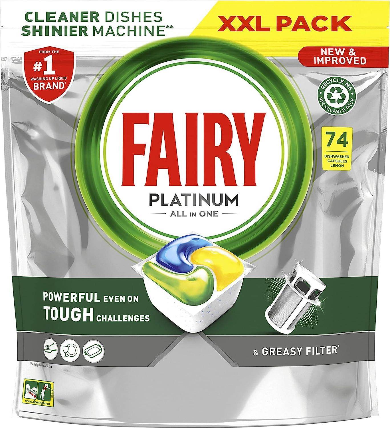 Fairy Platinum Plus All-In-1 Dishwasher Lemon XXL 74 Tablets