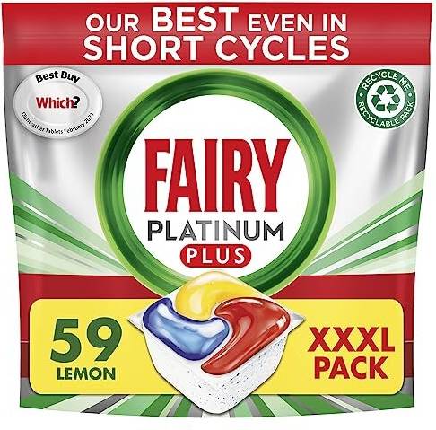 Fairy Platinum Plus All-In-1 Dishwasher Tablets Bulk, 59 Tablets , Lemon, XXL Pack