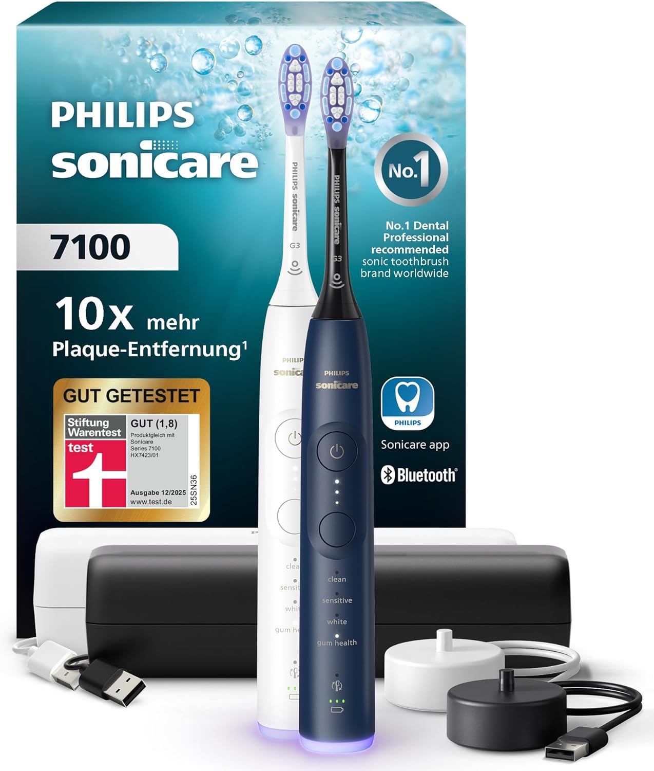 Philips Sonicare 7100 Electric Toothbrush HX7429/01 White and Navy, Pack of 2