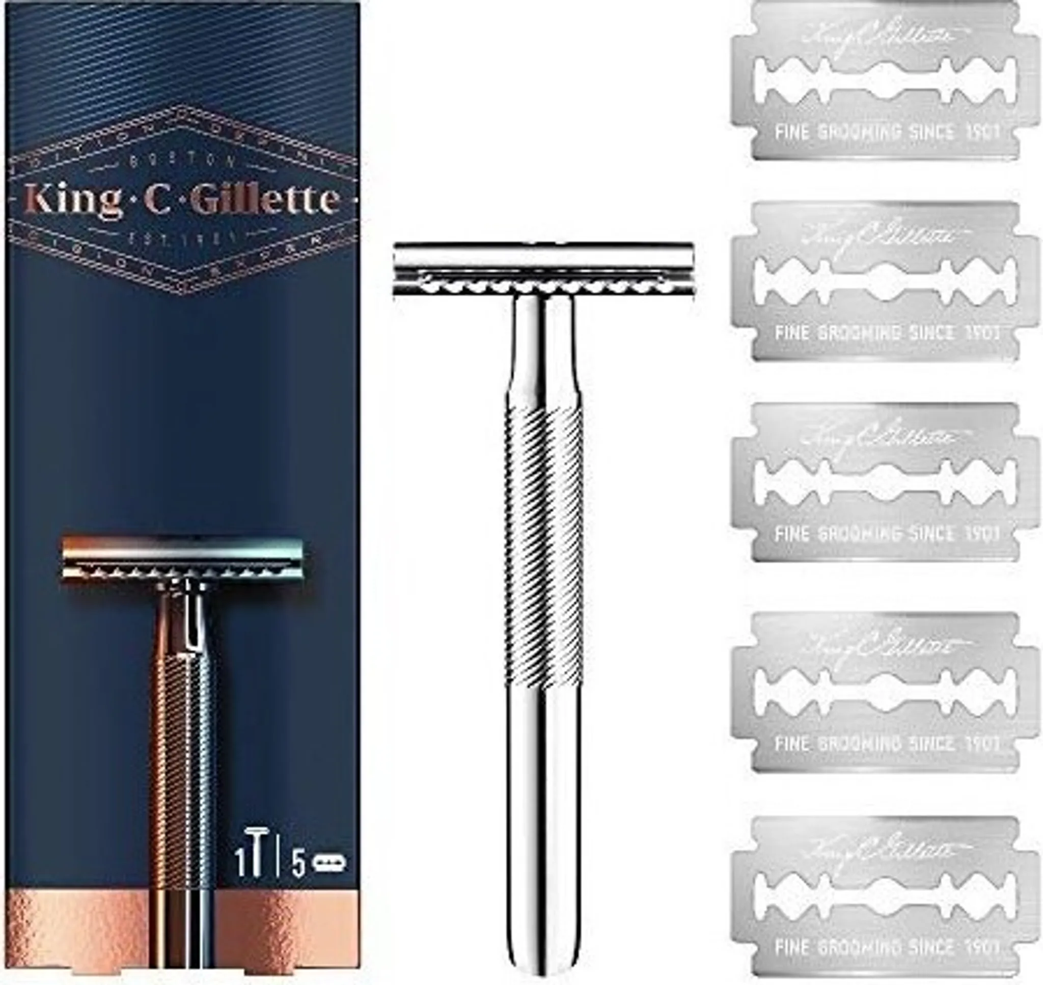 Gillette Men's Razor King C Safety Handle 5 Steel Blades