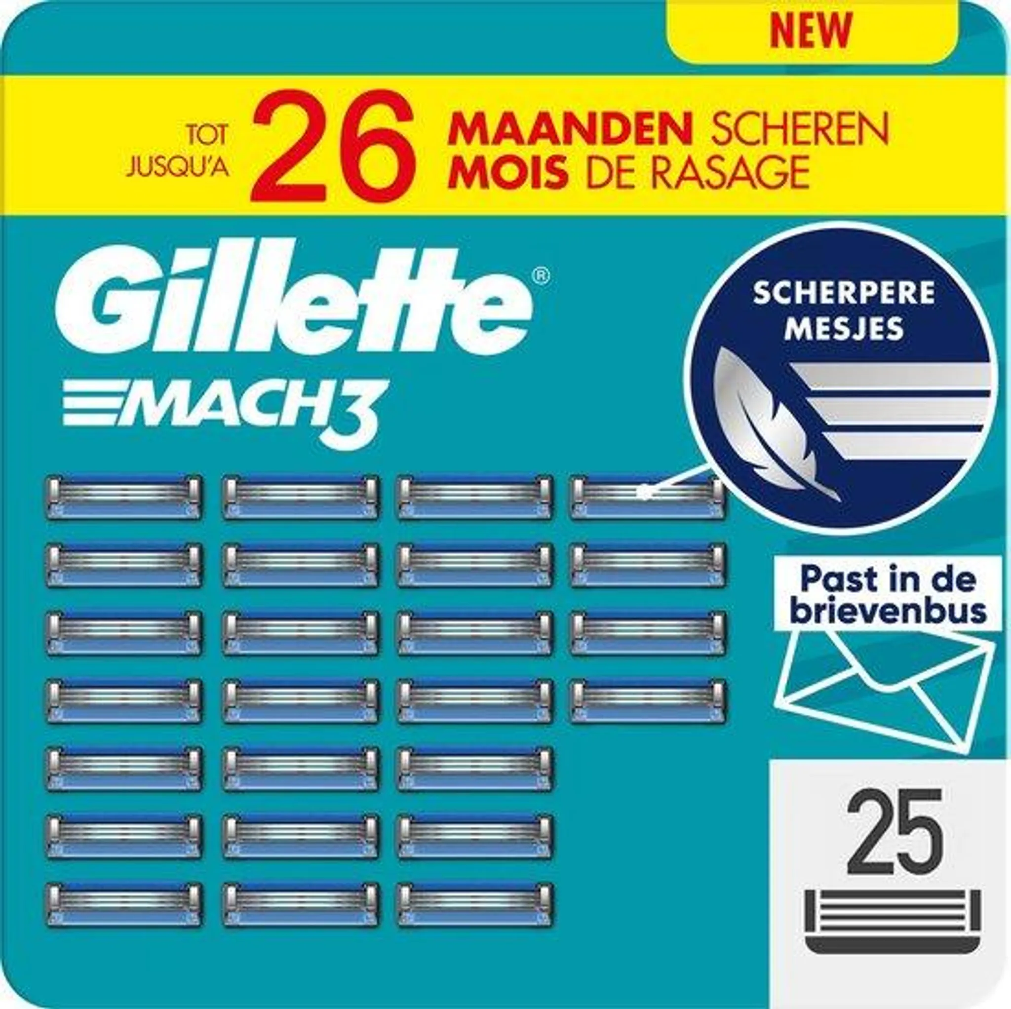 Gillette Mach3 Base Razor Blades for Men 25 pack