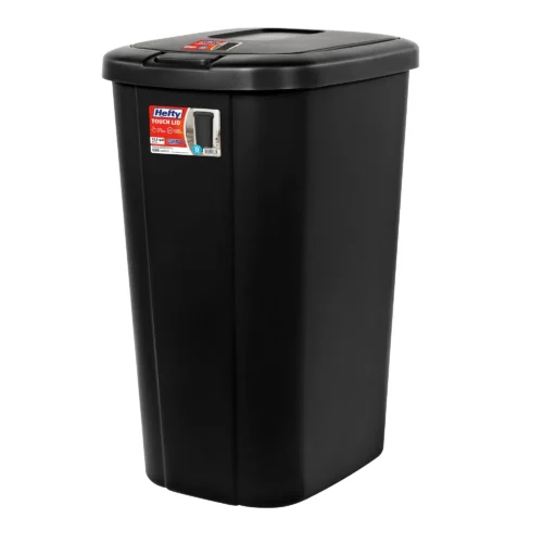 Hefty Kitchen Trash Can, 13.3 Gallon Plastic Touch Top Garbage Bin with Push Button Lid, Black