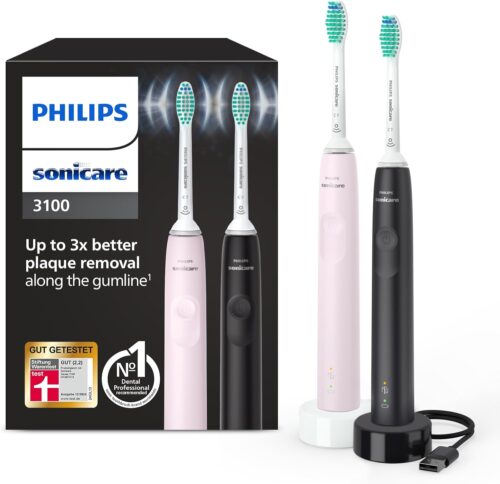 Philips Sonicare 3100 – 2 x electric sonic toothbrush HX3675/15 Black/Pink