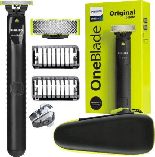 Philips OneBlade Shaver QP1424/10 Black Green with Case Trimmer Wet Dry