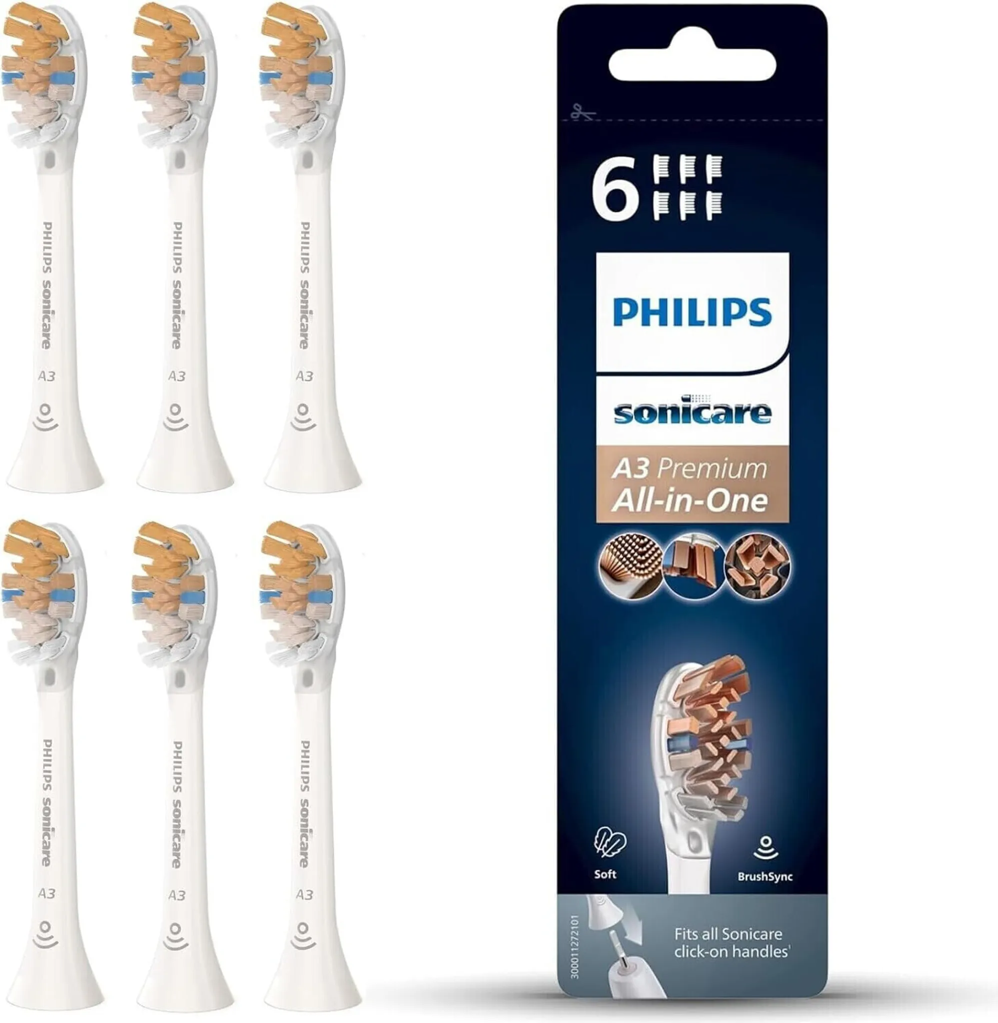 Philips Sonicare Replacement Brush Head white A3 HX9096/10 pack of 6
