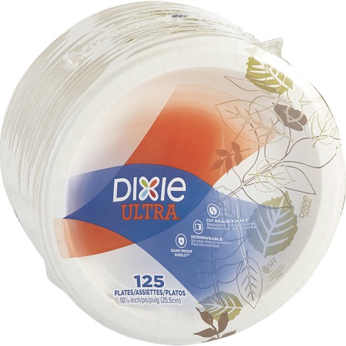 Dixie Soak Proof Shield Round Plates, Heavyweight, Paper, 10 1/8", Pathways, 125 Plates/Pack