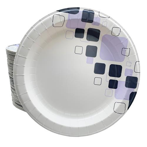 Chef's Supply 8 1/2" Round Paper Plates, White/Purple, 125 Plates/Pack, 4 Packs/Carton (500 Count)