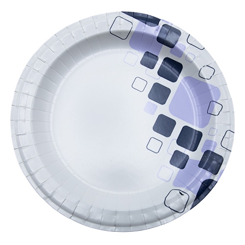 Chef's Supply 10" Round Paper Plates, White/Purple, 125 Plates/Pack