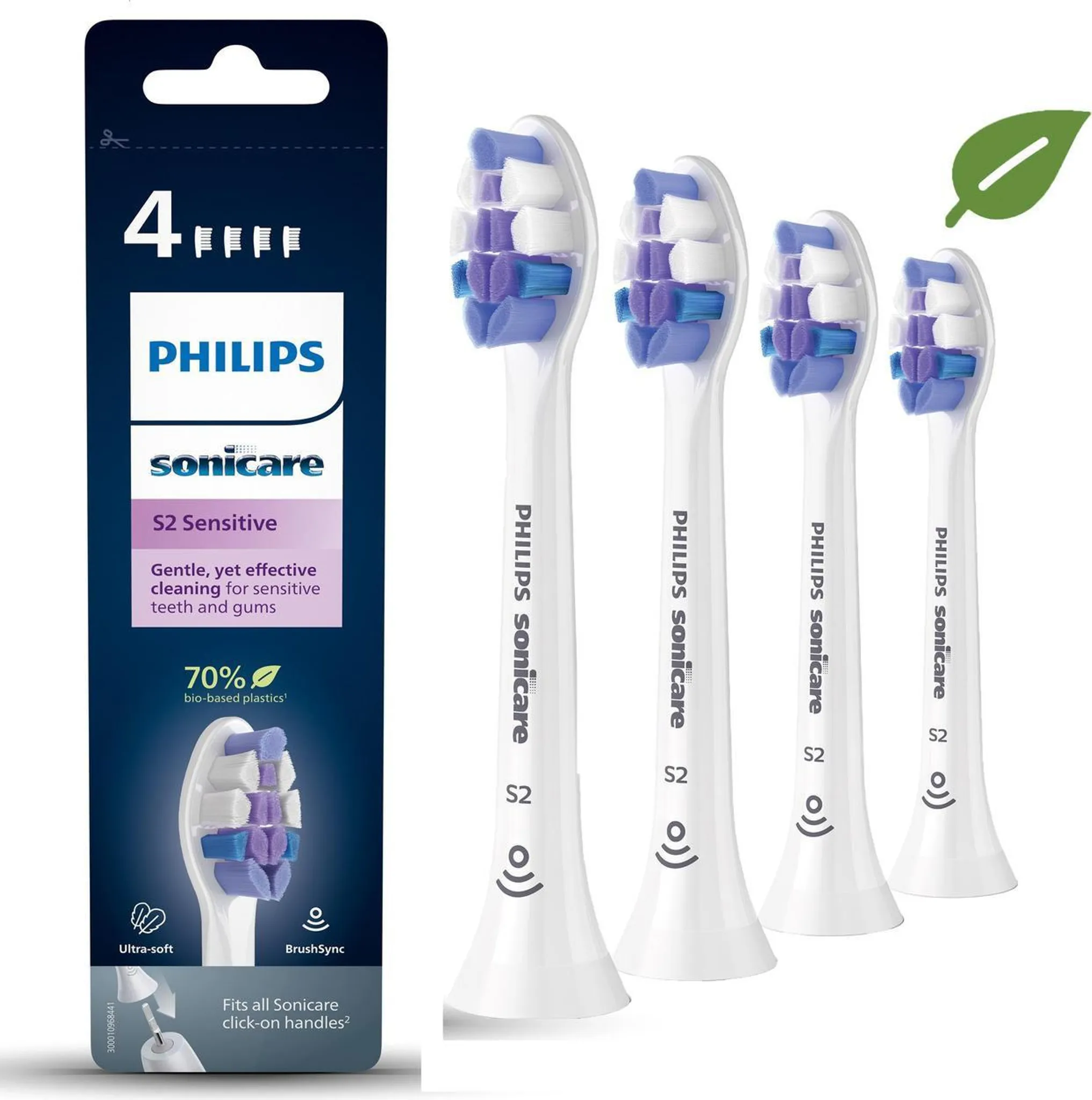 Philips Sonicare HX6054/10 S2 Sensitive Brush Head 4-Pack White